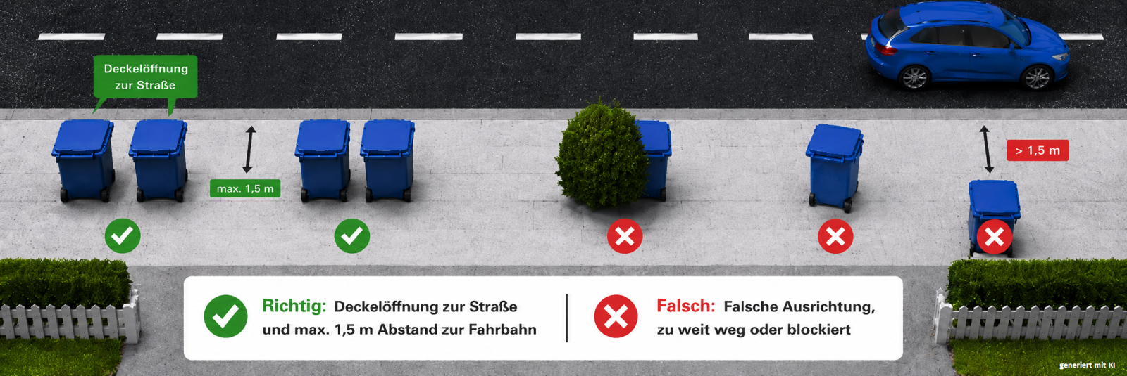 So ist es richtig: Korrekte Stellung der Abfallbeh&auml;lter